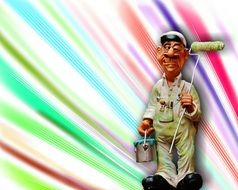 funny painter with ink roller