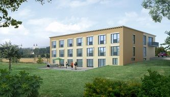 3d rendering of a building on green grass