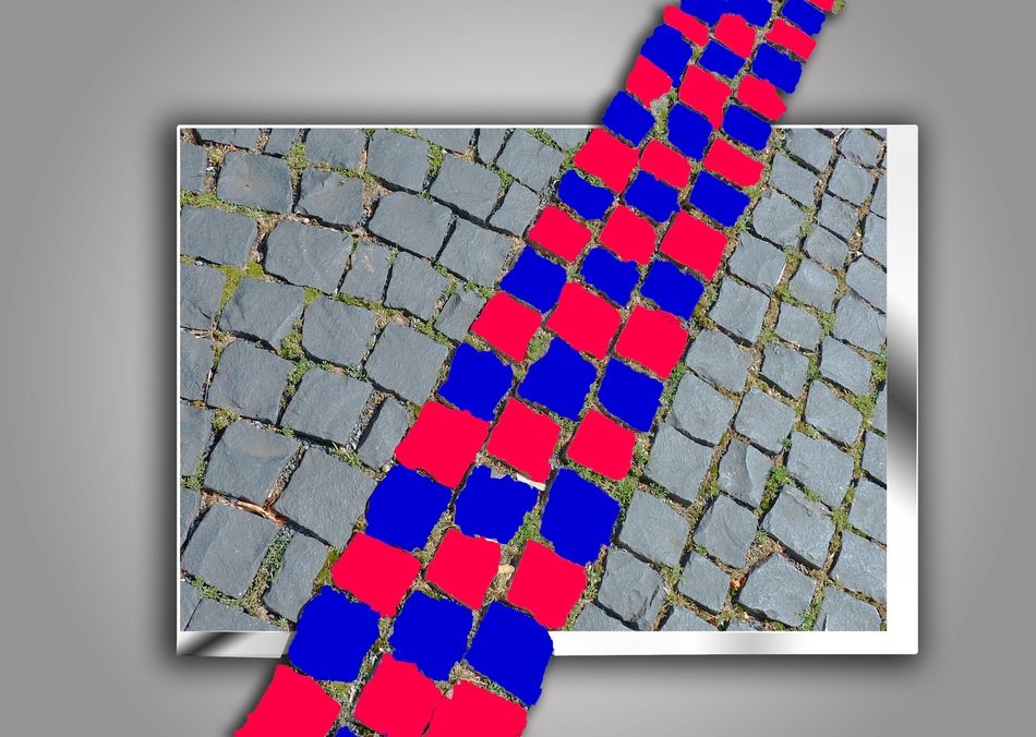 red and blue cobblestones