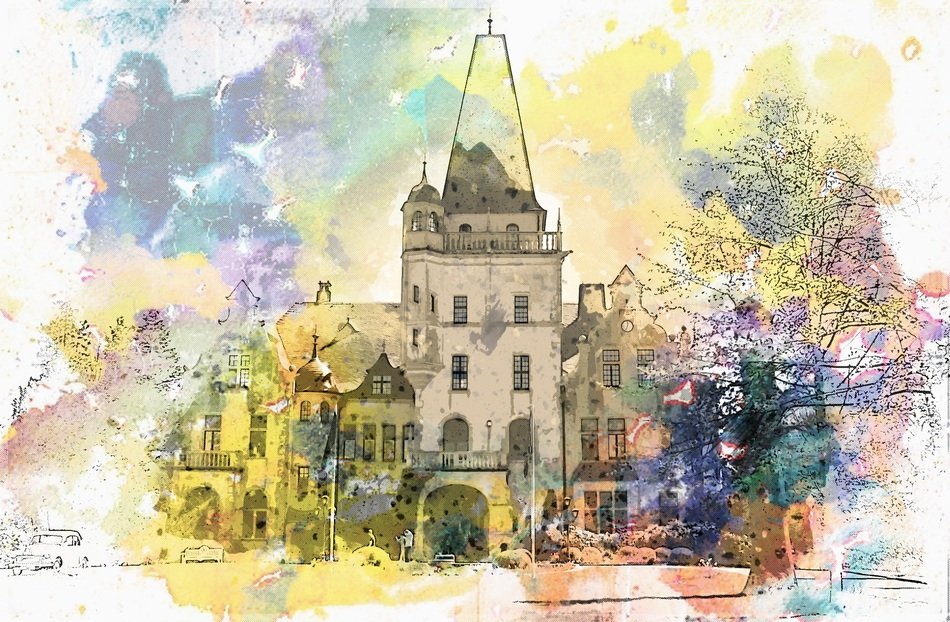 colorful drawing of Hotel Castle in Germany