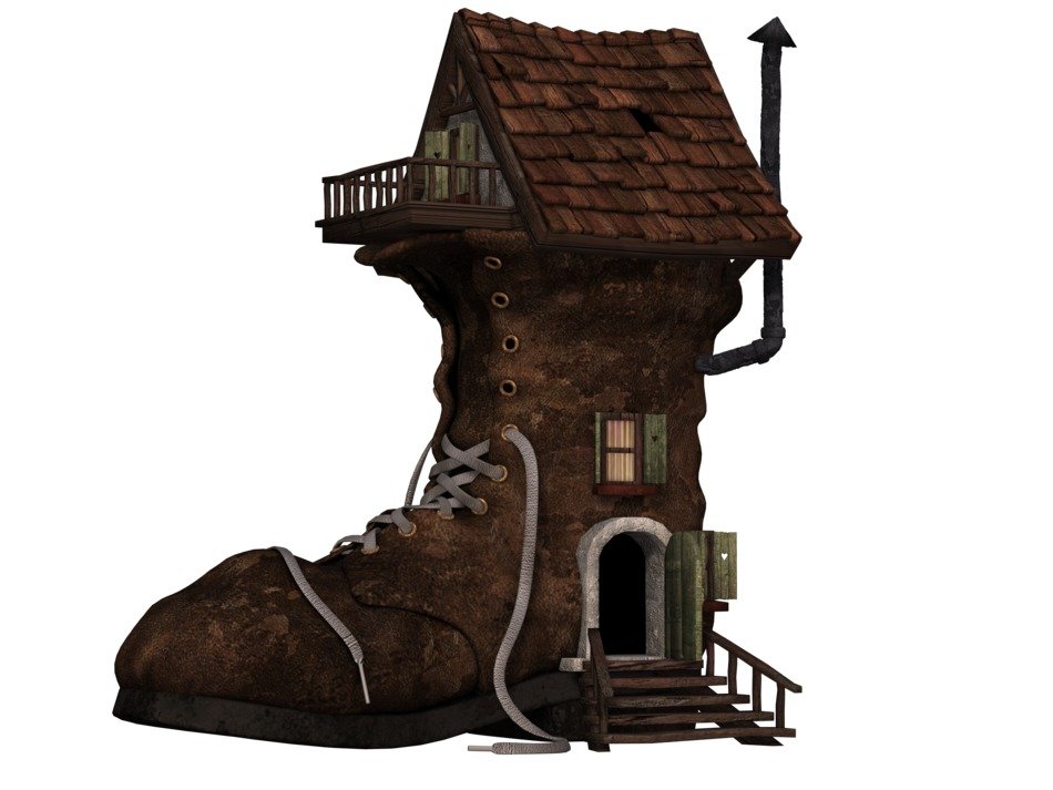 house in the form of boots on a white background