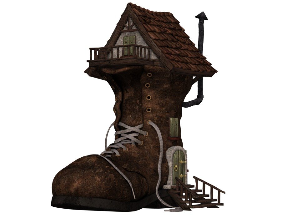 house in the form of boots on a white background front view