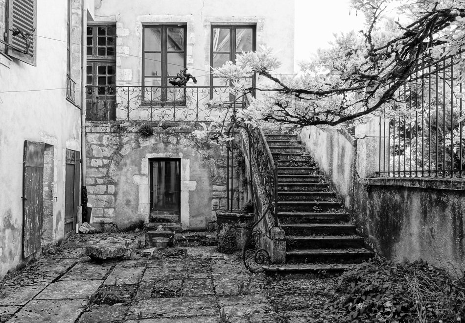 black white photo of old house