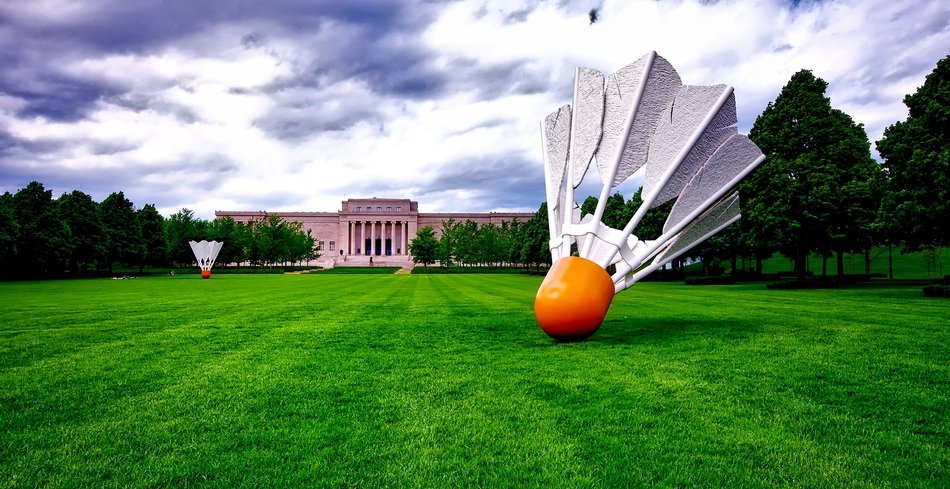 shuttlecock on a green field near Atkins Museum of Art