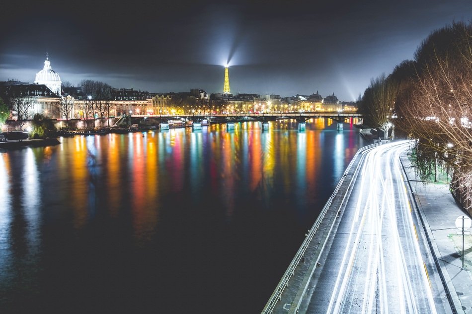 Cityscape of Paris in France at night