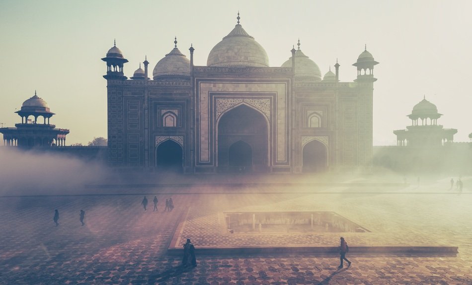 Beautiful misty Taj Mahal in India