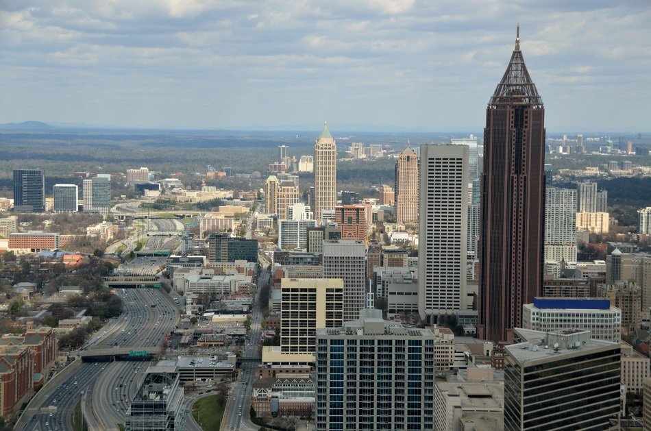 panorama of vibrant skyscrapers in atlanta on a cloudy day