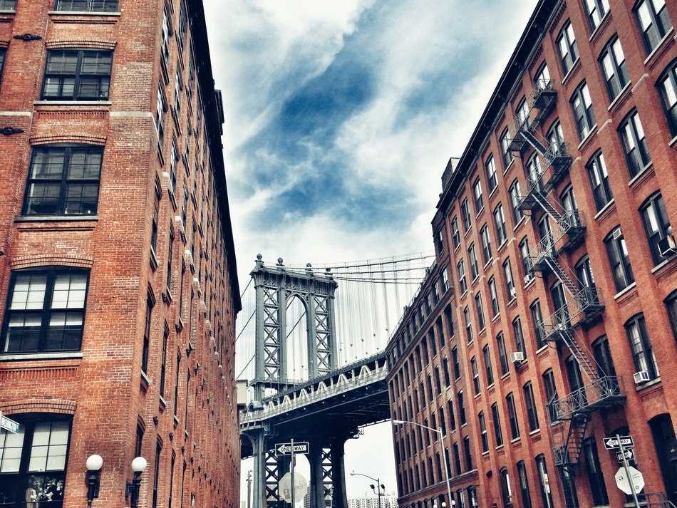 view through residential buildings on the bridge