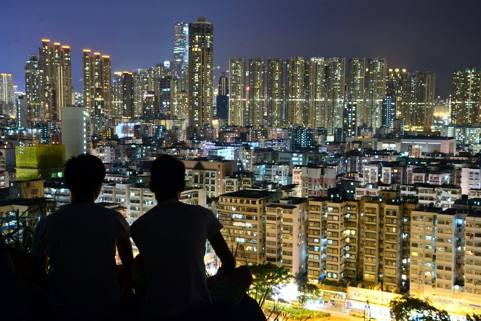 sunset on the background of the city