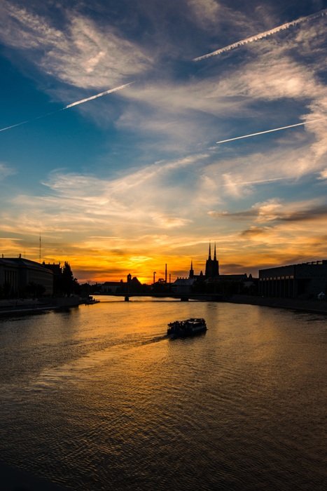 sunset over the river in Poland