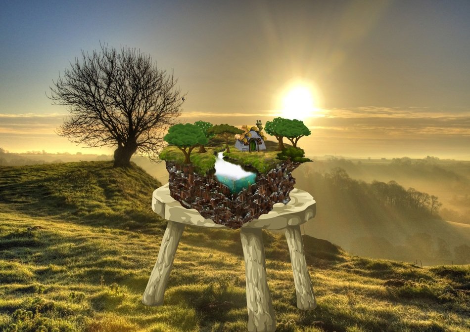 clipart of land on a wooden table on a hill