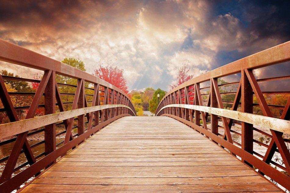 wooden bridge at the sunset
