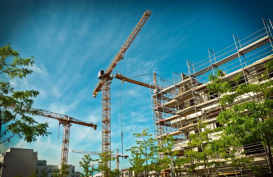 building a building against the sky