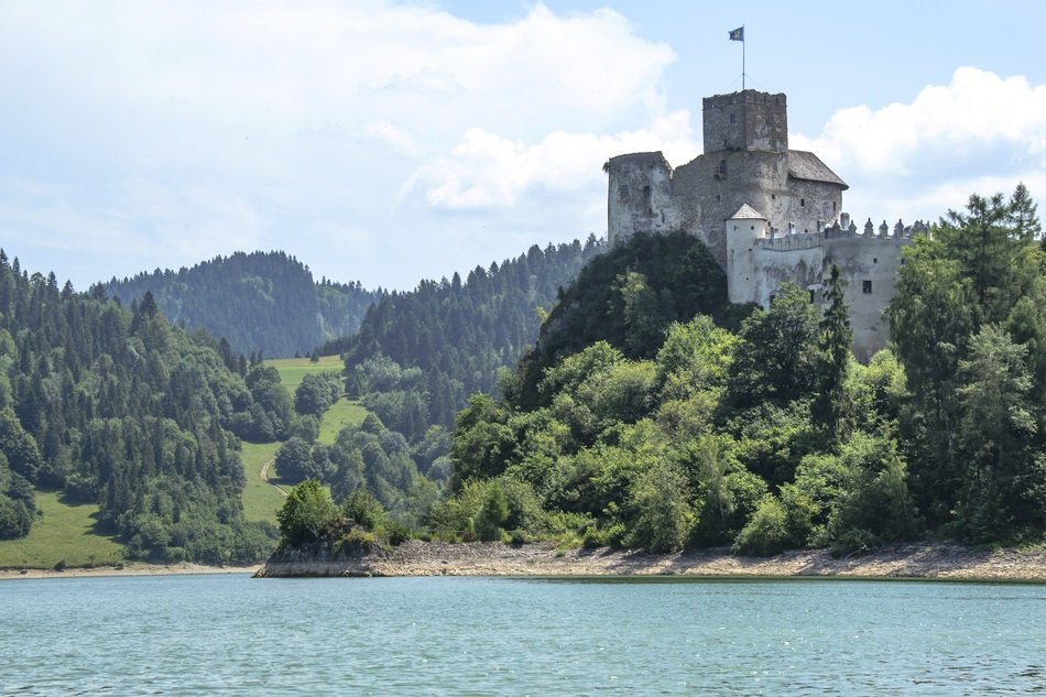 castle ruins over chorshtynskoe reservoir