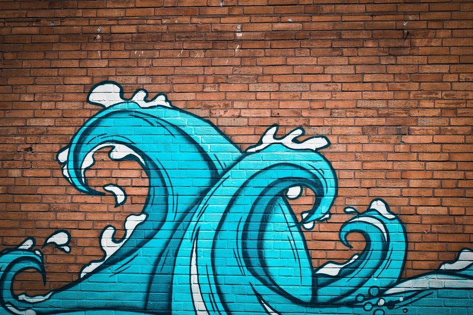 Beautiful graffiti with the waves on the wall