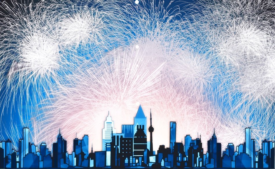 painted fireworks over the city