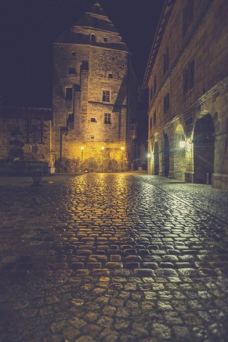 Old knight's castle at night