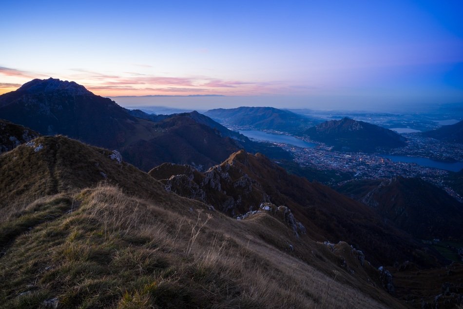panorama of mountain scenery at dusk