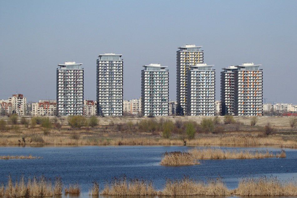 skyscrapers on the horizon in the city