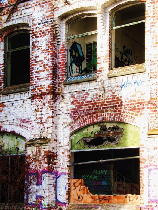 windows in an abandoned factory