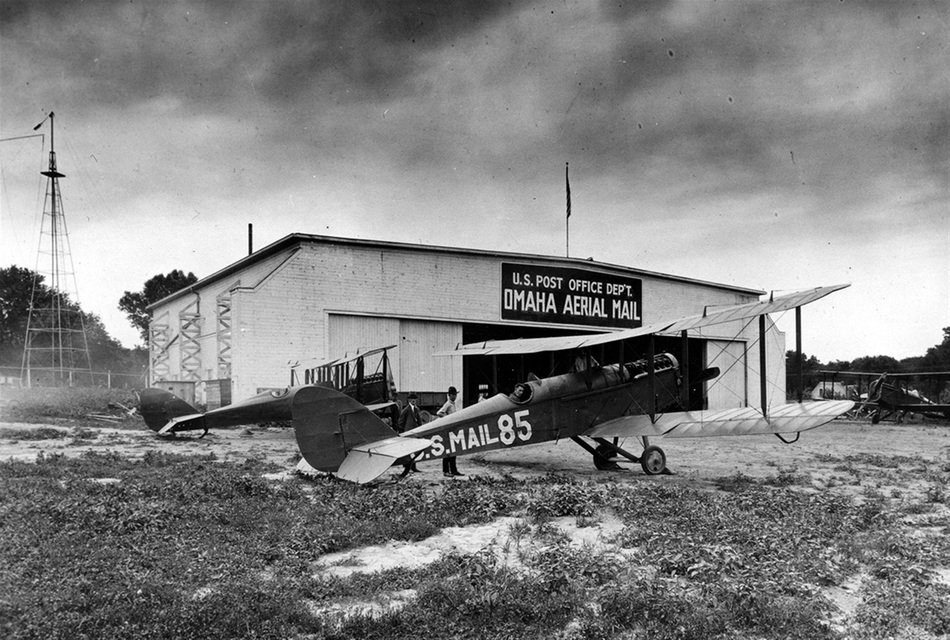 black and white photo of an 1940 airport in Omaha