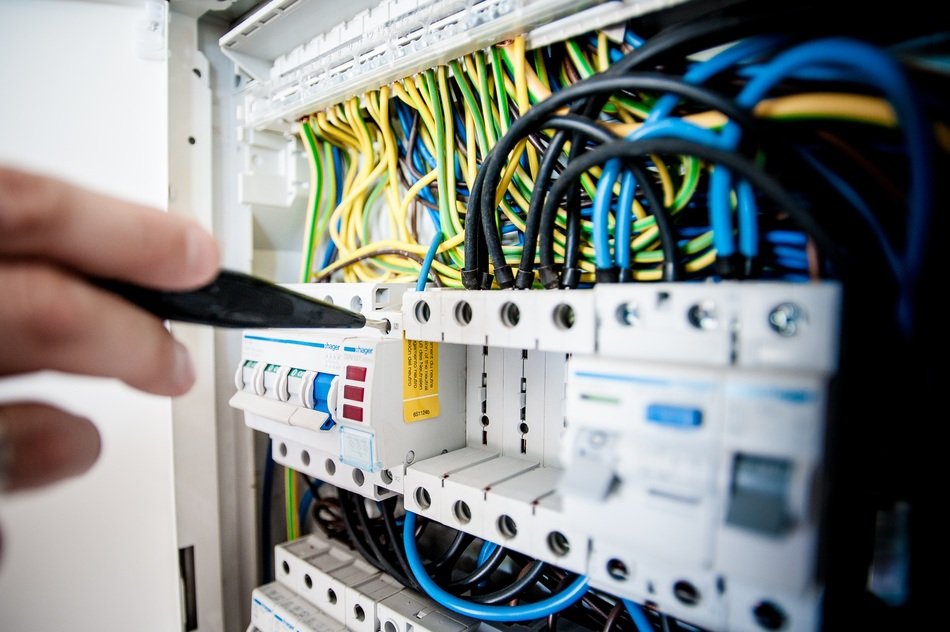 cables and switches in an industrial electrical panel