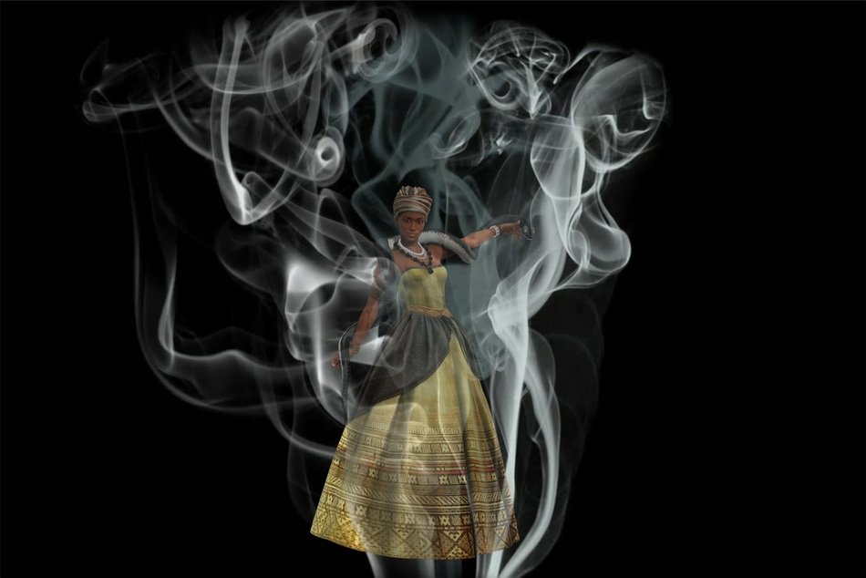 clipart of African woman with snake and smoke