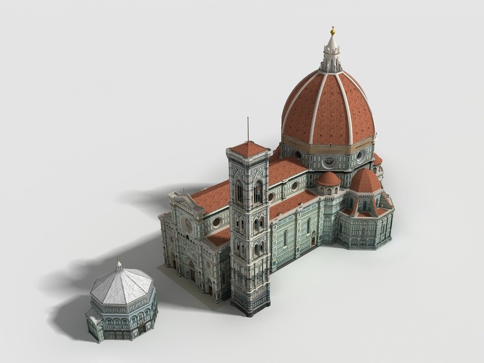 clipart of model of Cathedral of Saint Mary of the Flower, buildings at white background