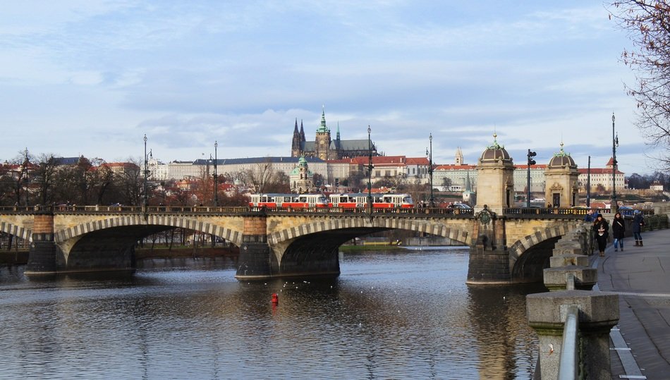 Panorama of the bridge in the center of Prague