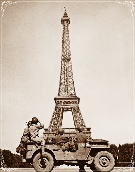 soldiers by car near the eiffel tower