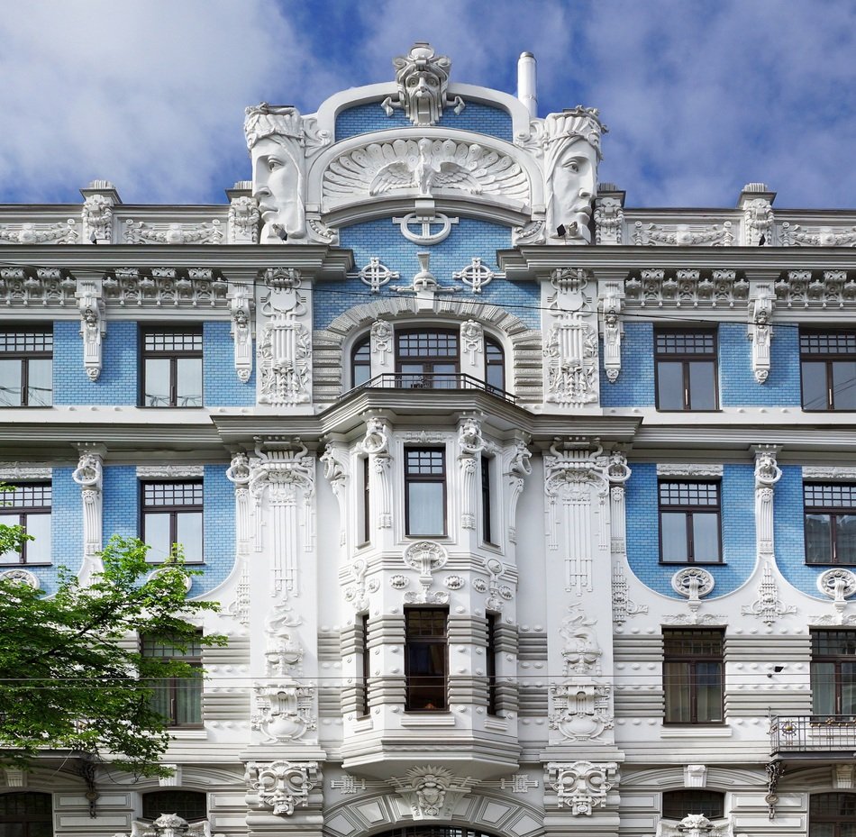 facade of a white beautiful building in latvia