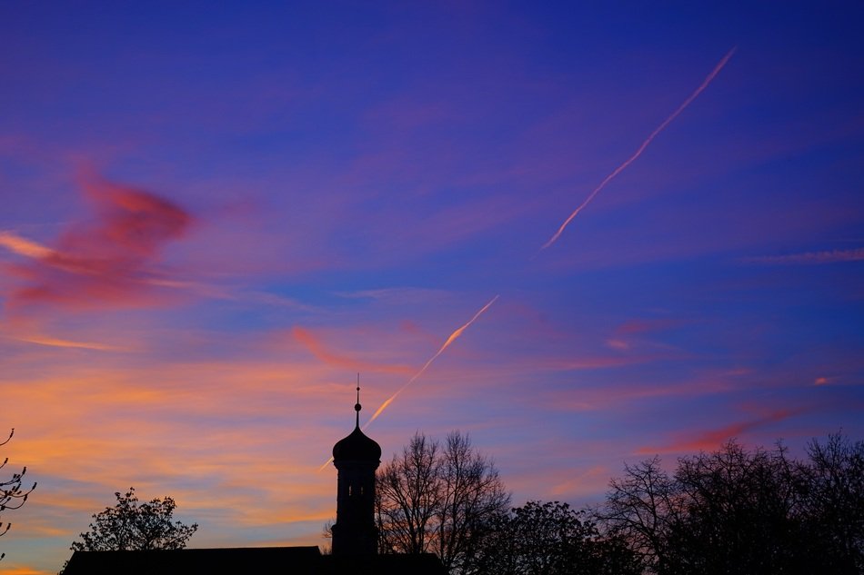 sunset on the background of Trinity Church