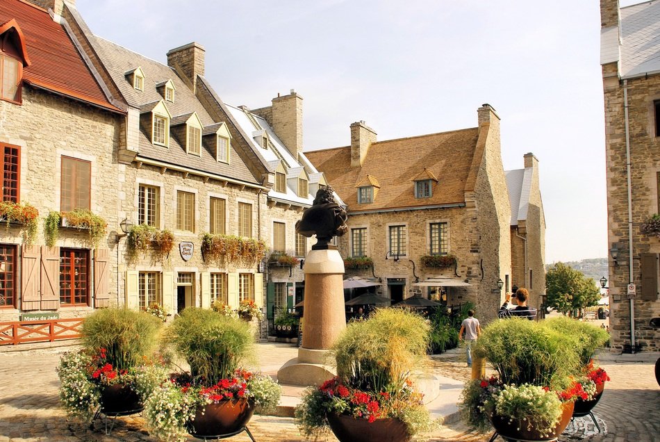 panoramic view of the royal square in old quebec, canada