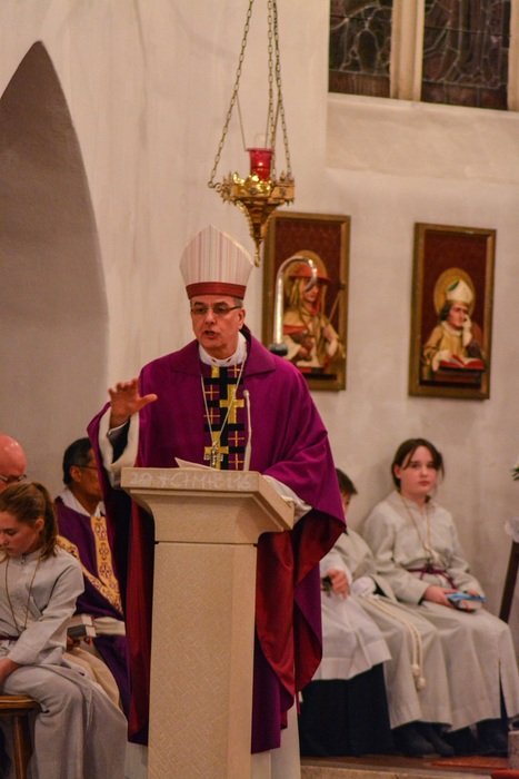 bishop and novices in the meetinghouse