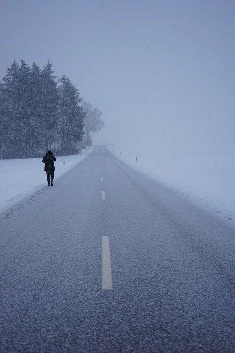 storm on the road in winter