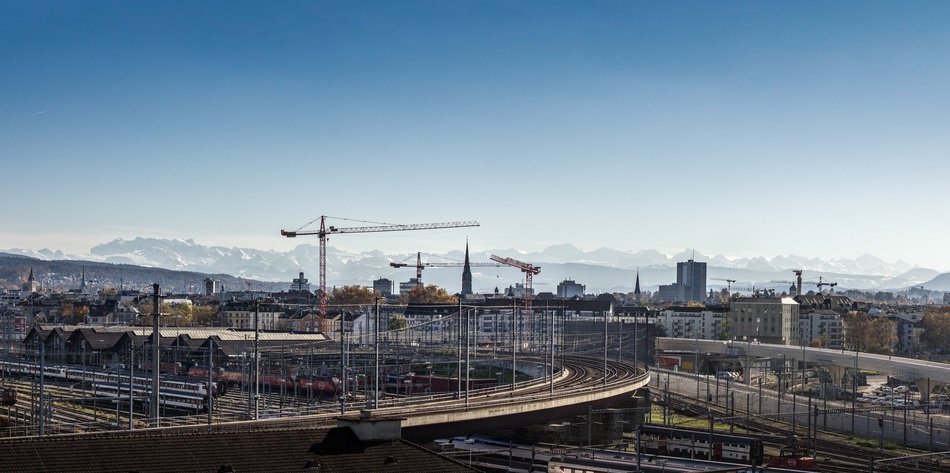 panorama of city construction sites in switzerland