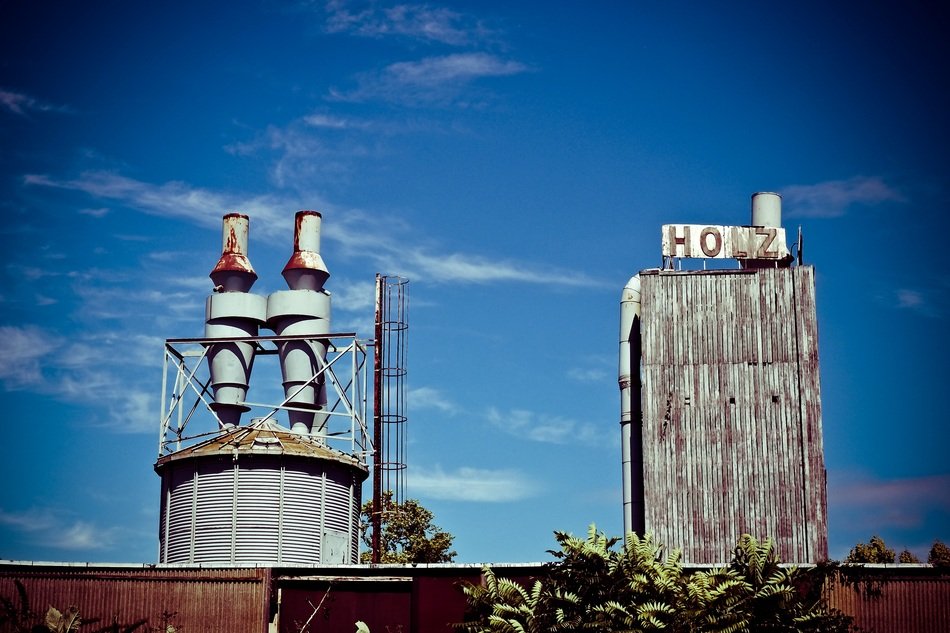 factory ruins against the sky