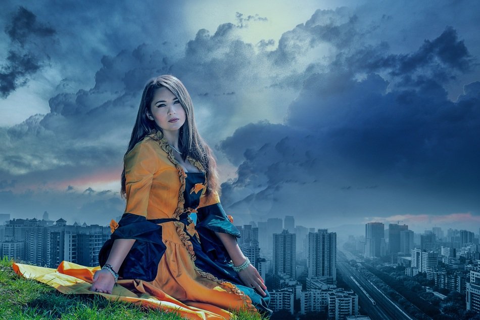 Young girl in the city clipart