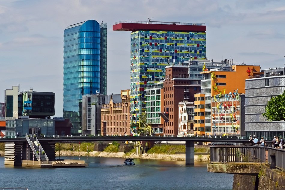 cityscape of buildings and harbour in Düsseldorf
