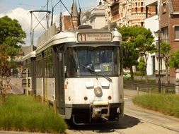 white tram on the city streets of belgium