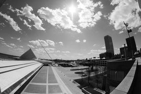 black and white photo of Milwaukee city center