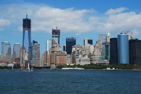 view from the water of skyscrapers in new york