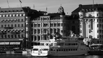 ship at pier in old city, Sweden, Stockholm, Gamla Stan