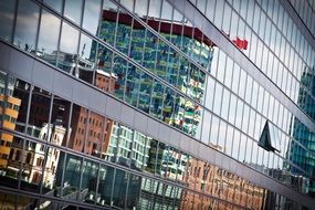 skyscraper mirroring in the glass facade DÃ¼sseldorf