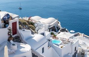 white facades of a village in Santorini