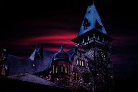 medieval haunted house at night