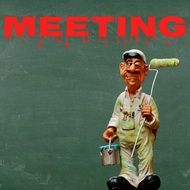 painter with ink roller on the "meeting" poster