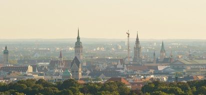panoramic view of munich in the haze