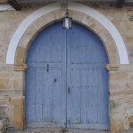 blue painted wooden doors