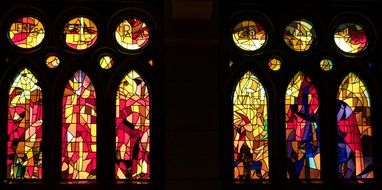 colorful stained glass windows of the Sagrada Familia in Barcelona